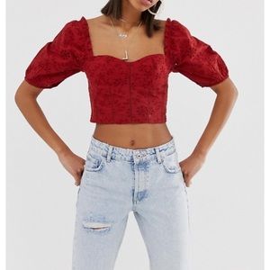 Bershka red cropped eyelet top size S